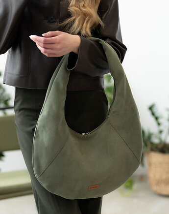 Torba HOBO OVAL w kolorze oliwki z nubuku tapicerskiego