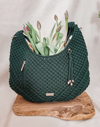 Torebka ze sznurka hobo bag- butelkowa zieleń
