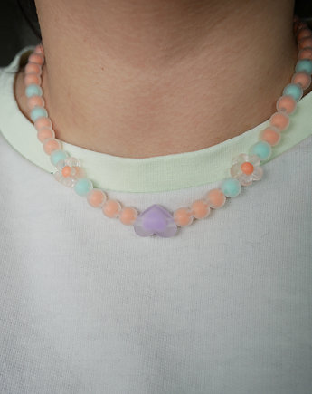 Pomarańczowy naszyjnik choker z koralików serce