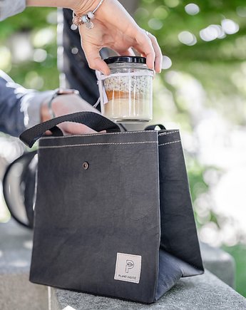 Lunch bag - Torba na lunch - wegańska skóra - czarna