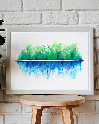 Akwarela Abstrakcja Zieleń Niebieski Natura Jezioro Trawa 30x40 LP-Arts