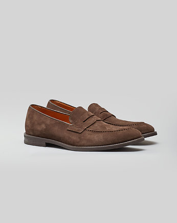 Ciemnobrązowe zamszowe buty męskie penny loafers - wsuwane b007