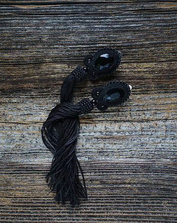 Czarne klipsy soutache z frędzlami- długie