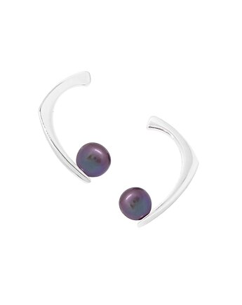 PEARL / glossy silver earrings with dark pearl